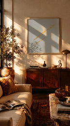 Gümüş çerçeveli premium kanvas tablo, çağdaş ev dekorasyonu için AURA Gallery özgün sanat eseri baskısı, modern ve minimalist duvar dekoru.
